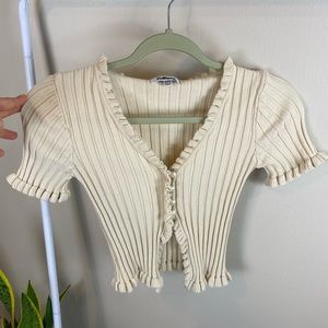 Beige Button Crop Top | Size Small